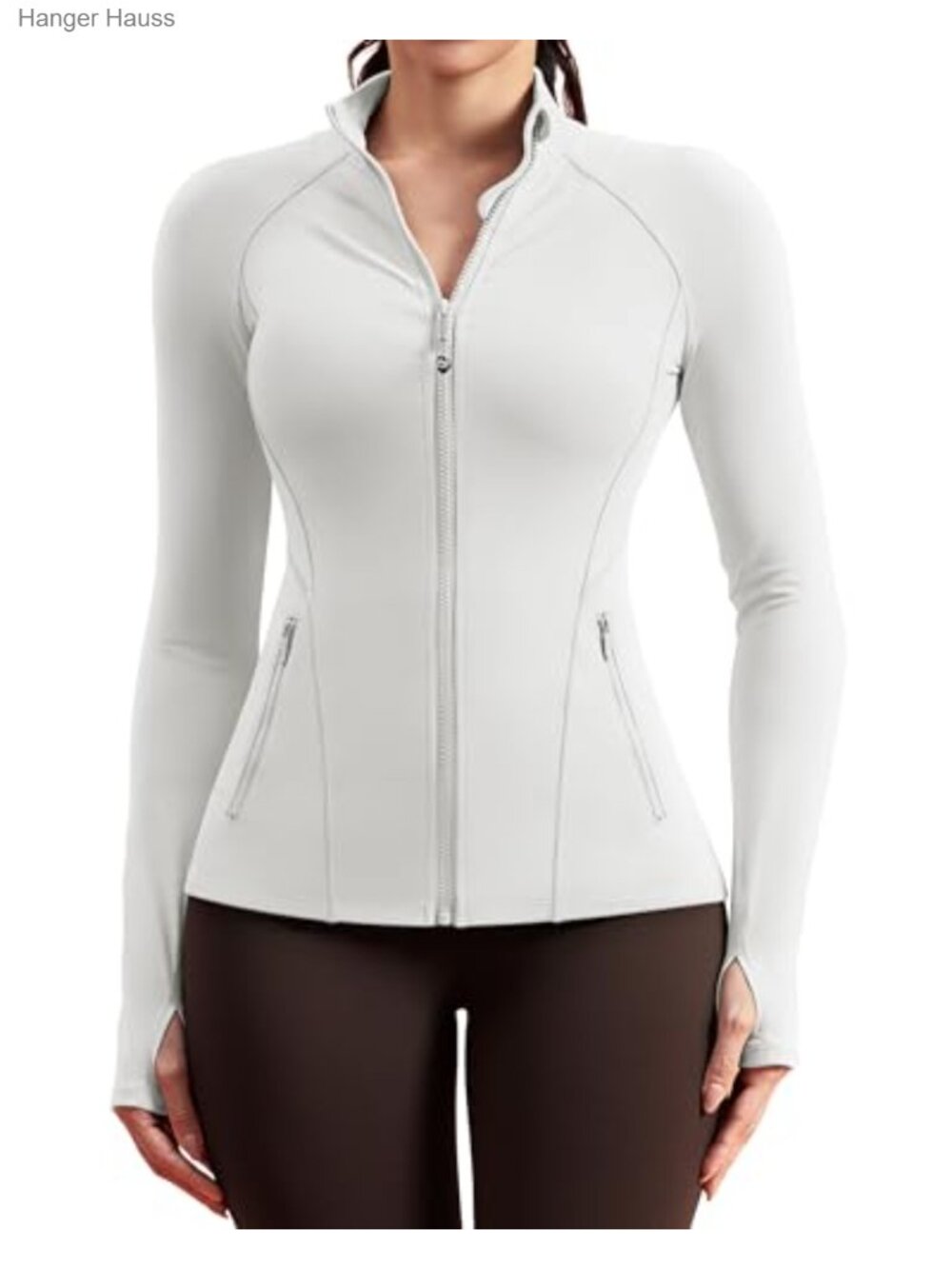 Women's Zip Up Athletic Jacket Long Sleeve Slim Fit Thumb Holes Workout Running